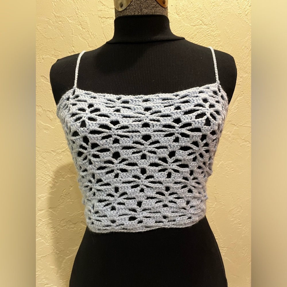 Homemade blue crochet top